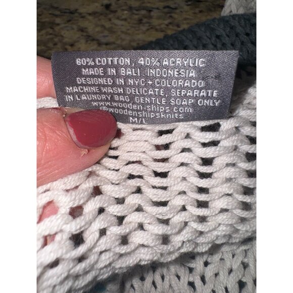 Wooden Ships Kenzie Blue Striped Open Knit Sweater M Sustainable Coastal Nautica - Picture 8 of 10